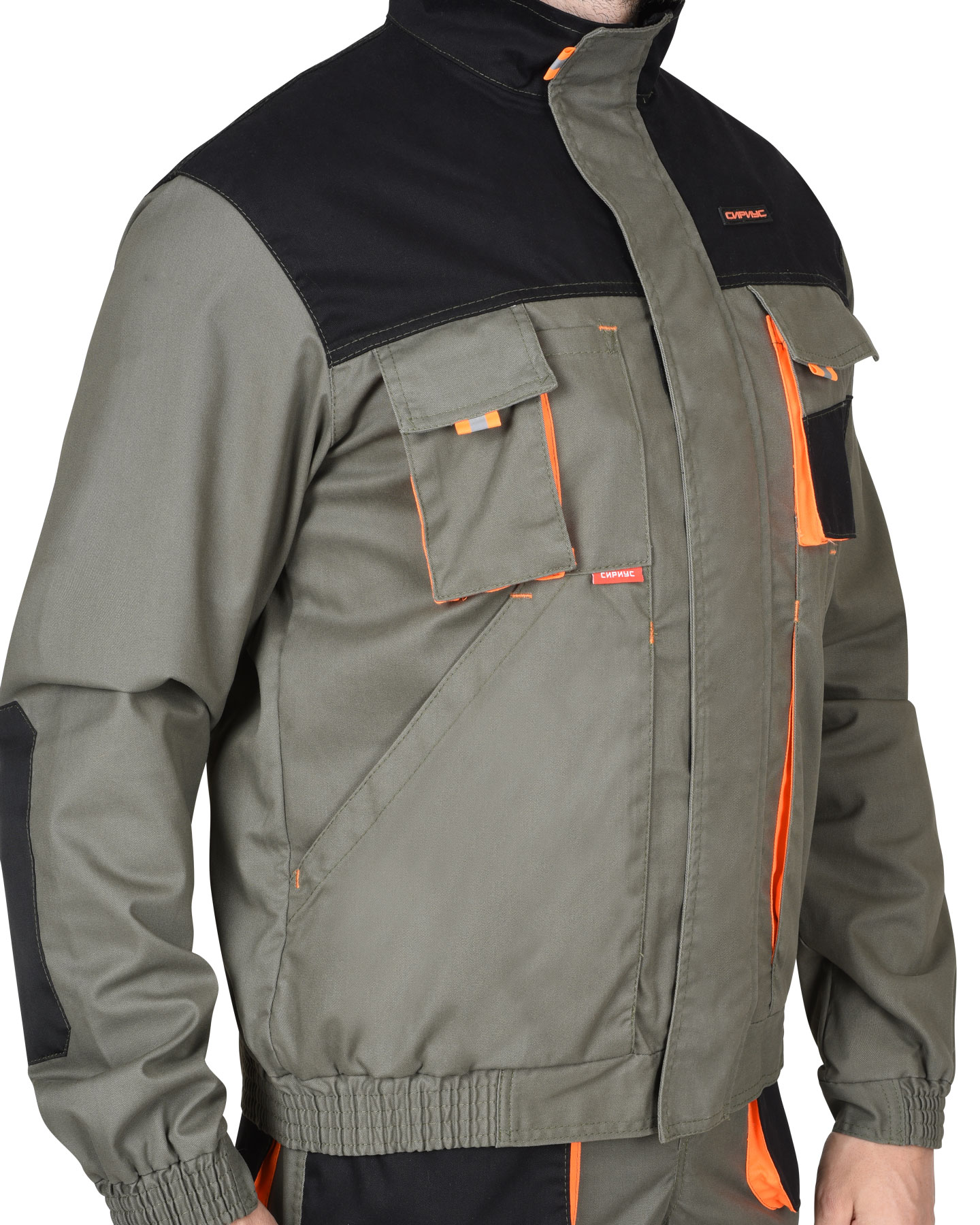 Костюм СИРИУС-МАНХЕТТЕН куртка. брюки оливковый с оранжевым и чер. тк. мех. стрейч пл 260 г/кв.м Костюм СИРИУС-МАНХЕТТЕН куртка. брюки оливковый с оранжевым и чер. тк. мех. стрейч пл 260 г/кв.м