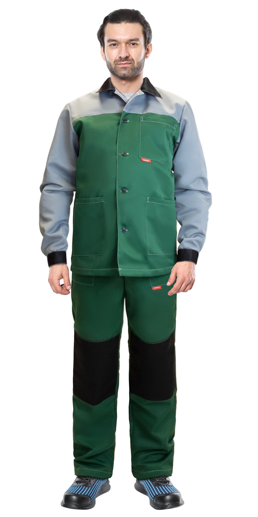 Костюм СИРИУС-АСПЕКТ куртка длин., брюки зеленый со светло-серым и черной отделкой Костюм СИРИУС-АСПЕКТ куртка длин., брюки зеленый со светло-серым и черной отделкой