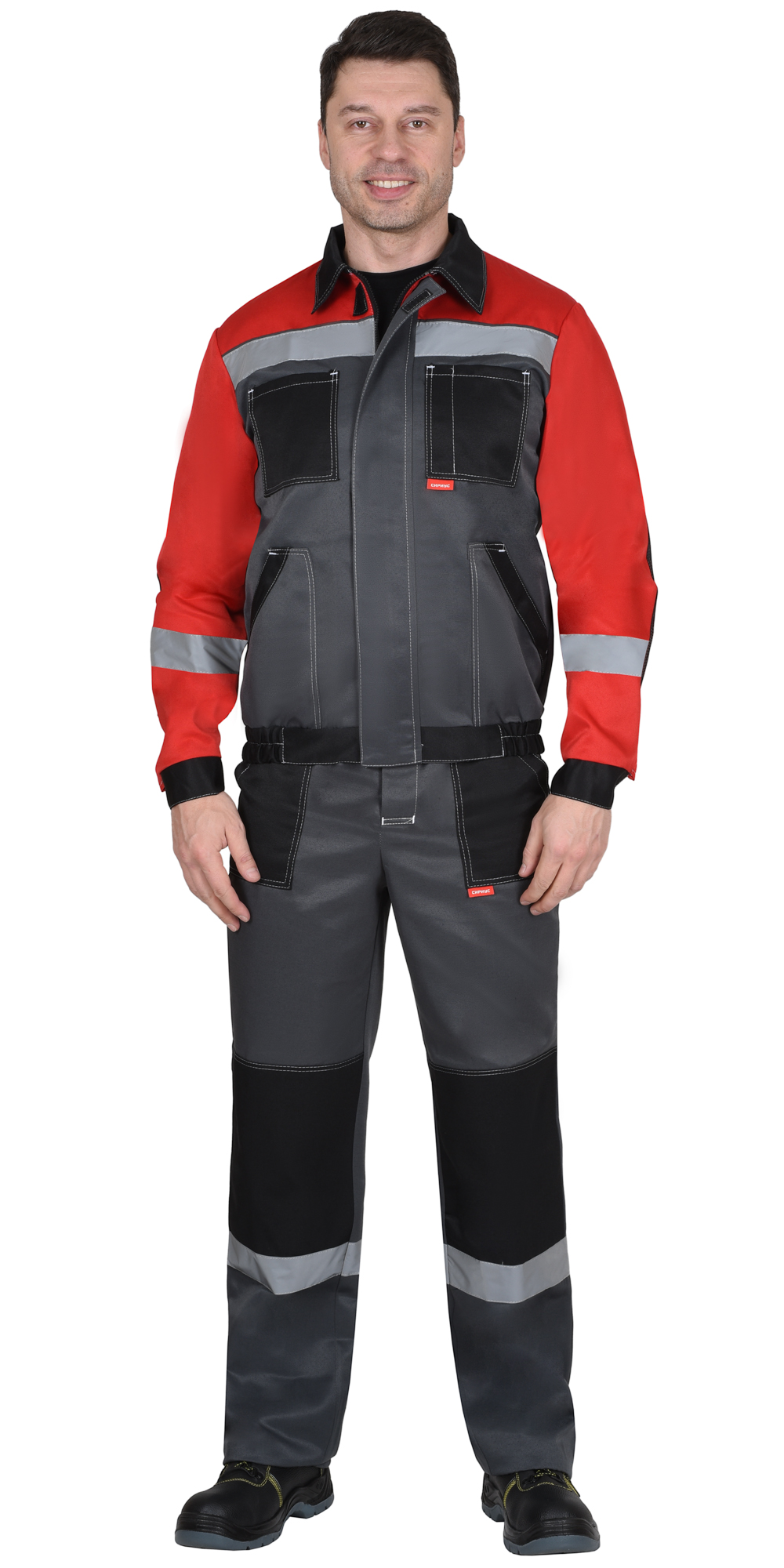 Костюм СИРИУС-ЛИГОР-2 куртка короткая, брюки, темно-серый с красным и черным, СОП Костюм СИРИУС-ЛИГОР-2 куртка короткая, брюки, темно-серый с красным и черным, СОП