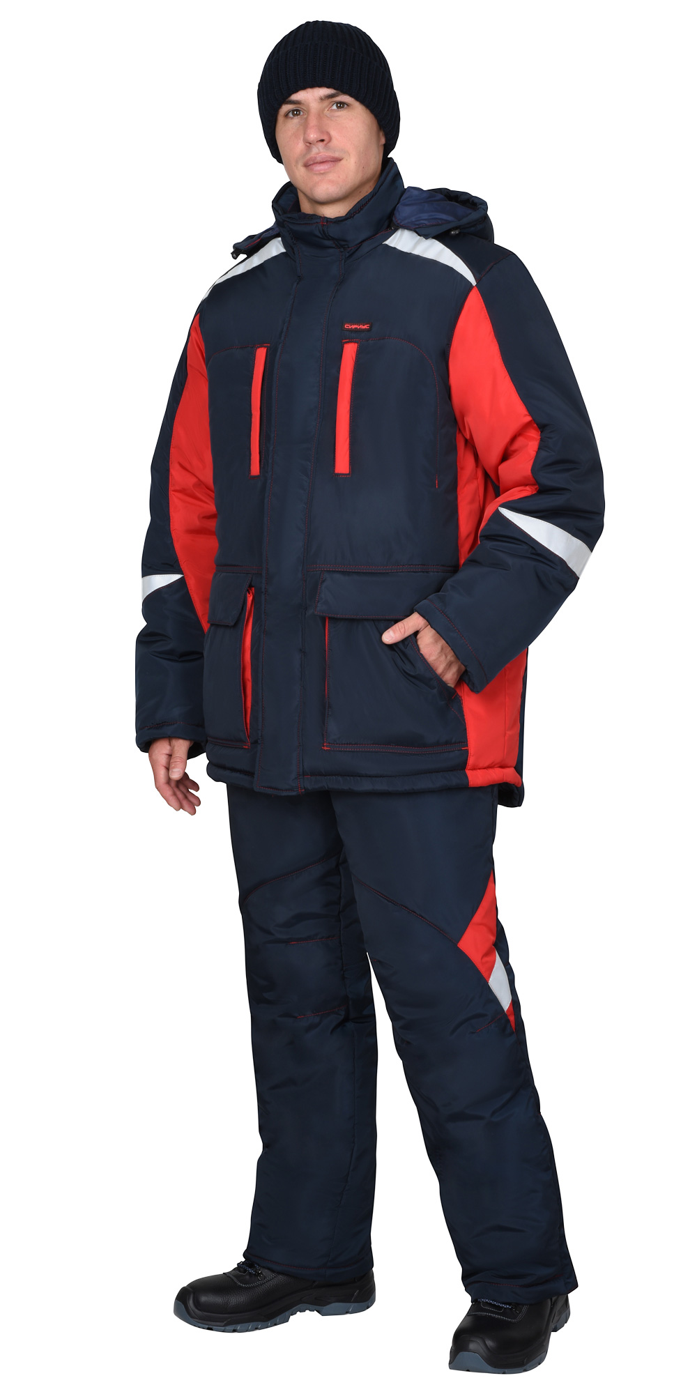 Костюм СИРИУС-САТУРН куртка длинная, брюки, тёмно-синий с красным и СОП Костюм СИРИУС-САТУРН куртка длинная, брюки, тёмно-синий с красным и СОП