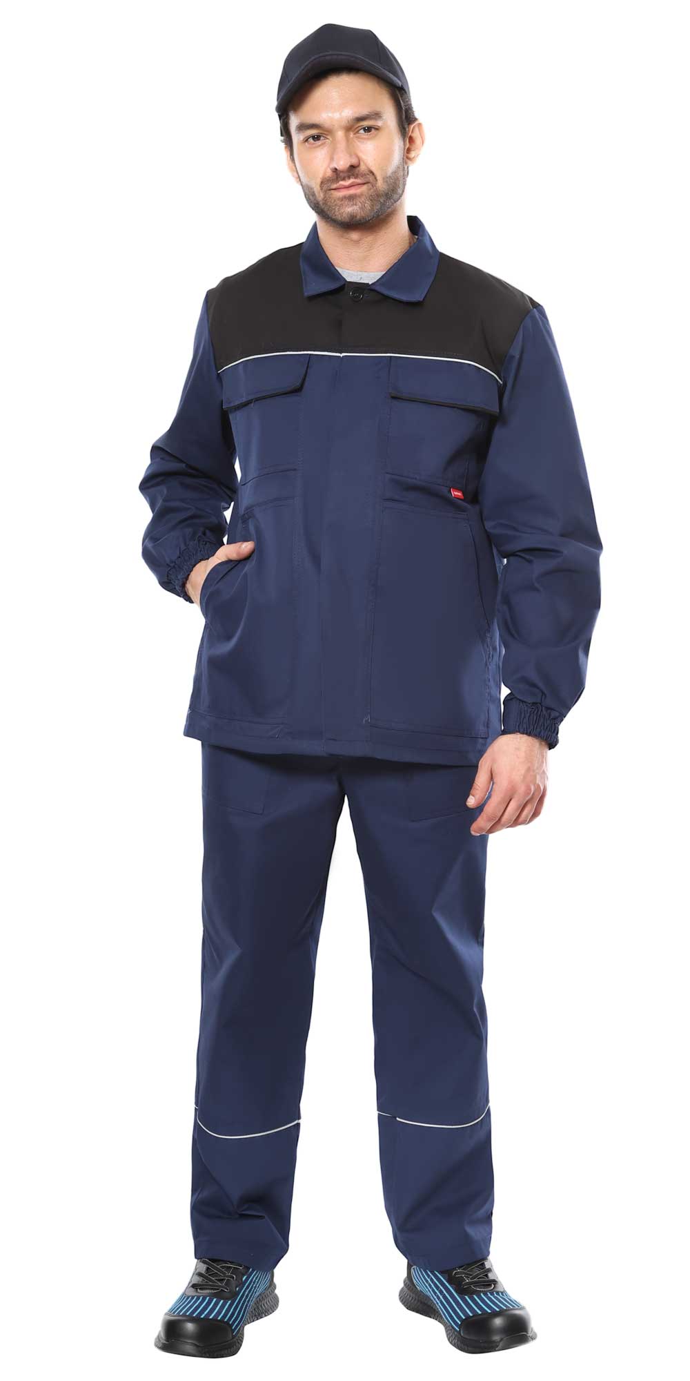 Костюм СИРИУС-МАСТЕР куртка длинная, брюки, синий с черным Костюм СИРИУС-МАСТЕР куртка длинная, брюки, синий с черным