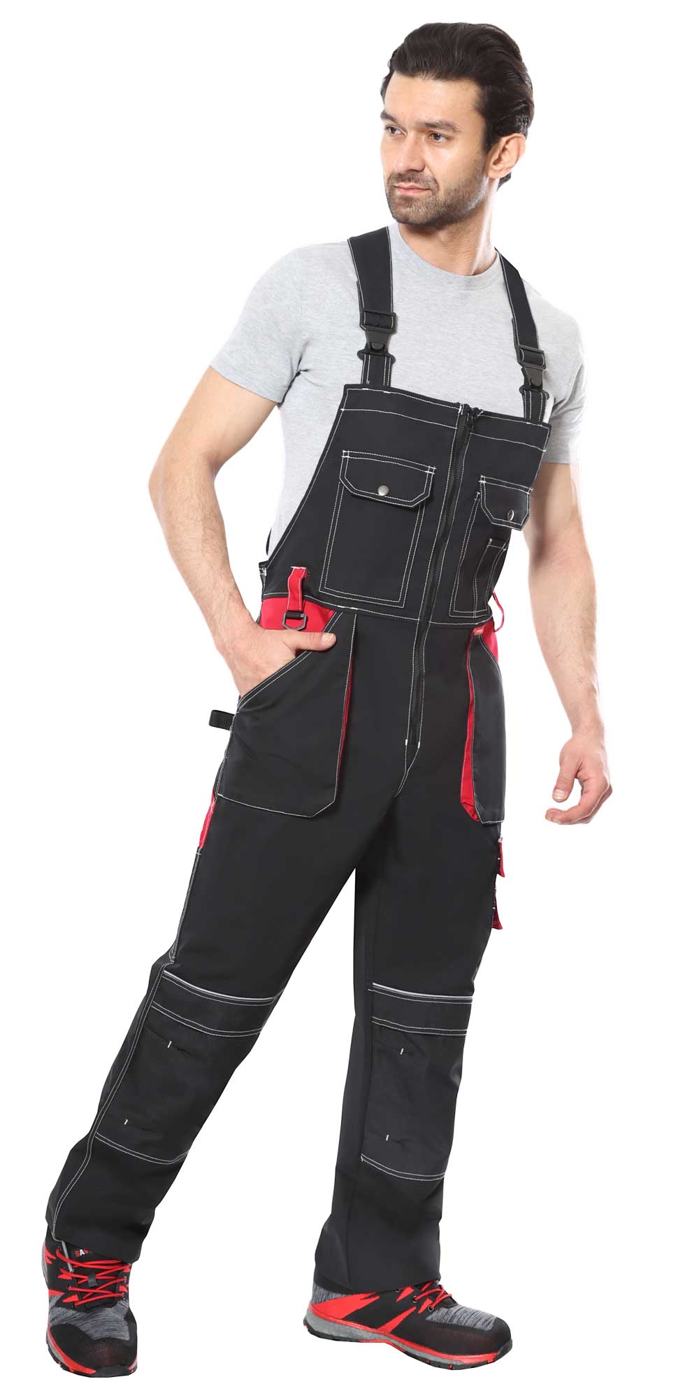 Полукомбинезон СИРИУС-АГАТ черный с красным пл. 260 г/кв.м. ВО отделка Полукомбинезон СИРИУС-АГАТ черный с красным пл. 260 г/кв.м. ВО отделка