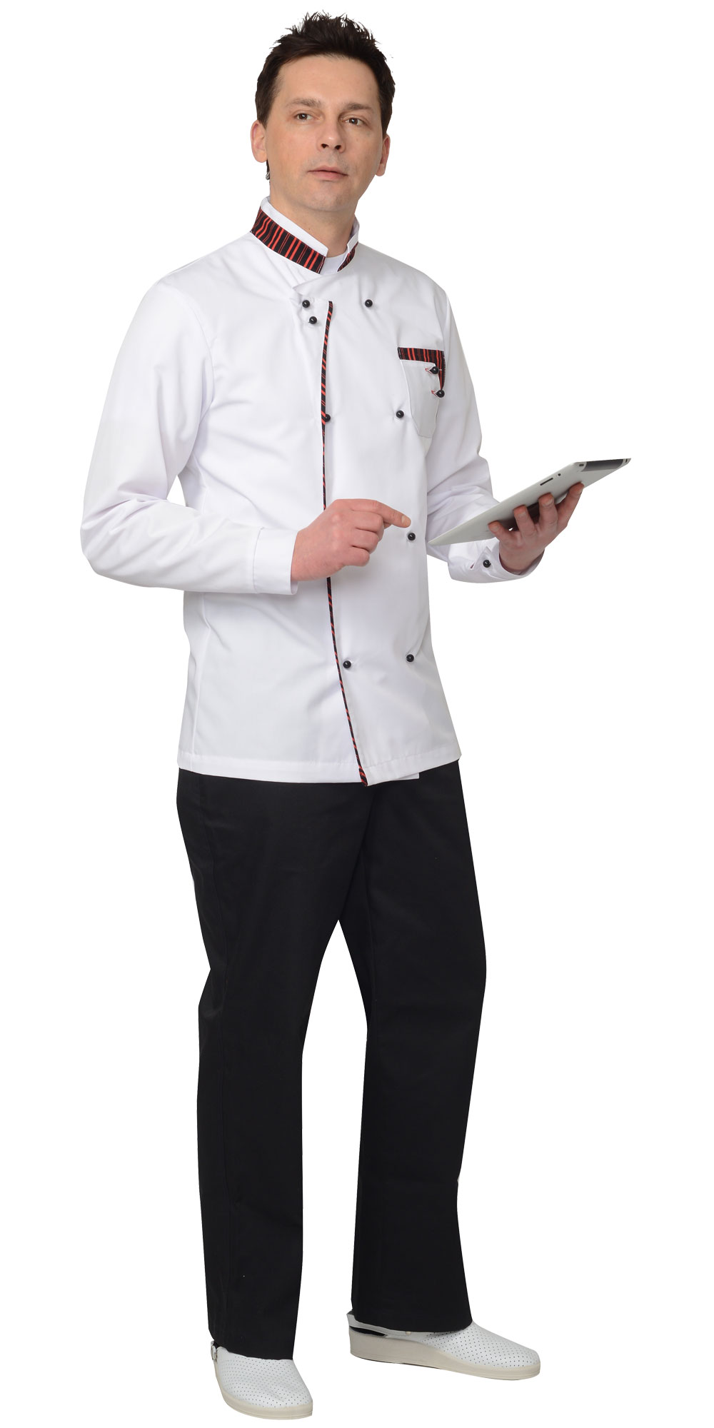 Китель СИРИУС-МИШЛЕН мужской белый с отделкой черно-красная полоска Китель СИРИУС-МИШЛЕН мужской белый с отделкой черно-красная полоска